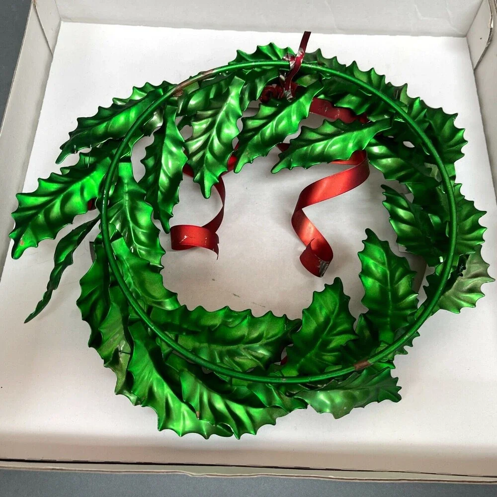 Dept. 56 Holly Bow Wreath with Metal Ribbon Bells Green Red 10 1/4 x 9 1/2